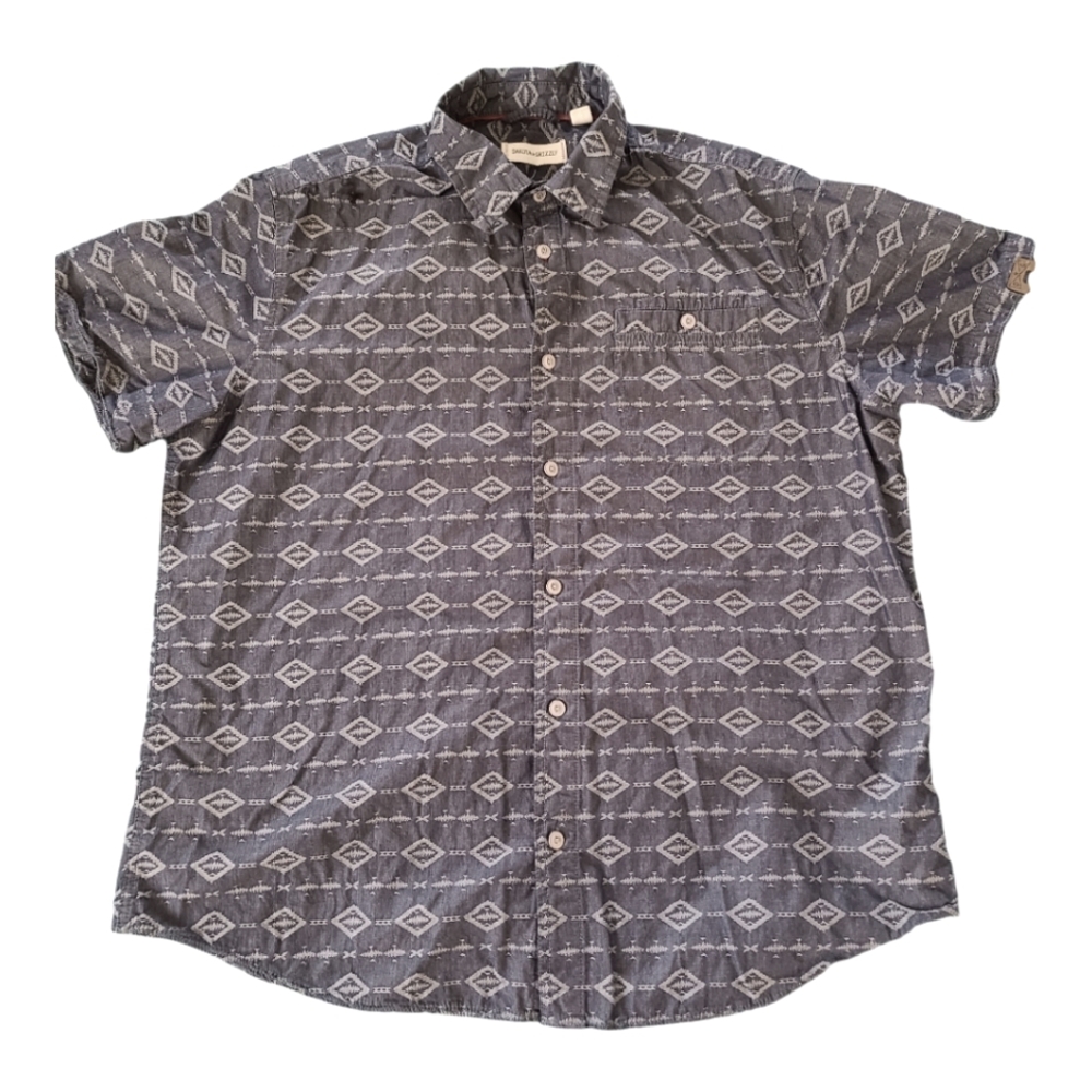 Dakota Grizzly Blue Button Up Shirt 100% Cotton Mens XL Beach Hawaiian Aztec